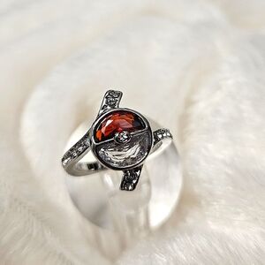 Poke Ball White Sapphire Engagement Ring Pokémon Engagement Wedding Bridal Ring